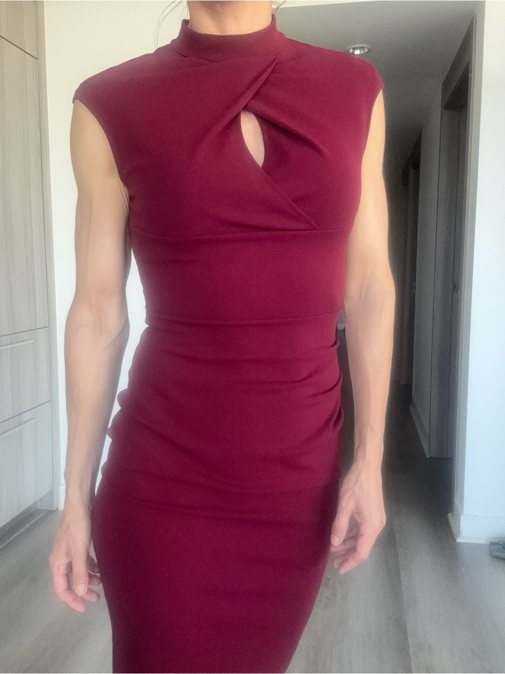 Miusol Sleeveless Mock Neck Midi Dress in Burgundy